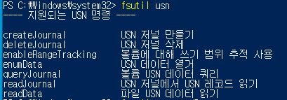 fsutil usn 실행 화면